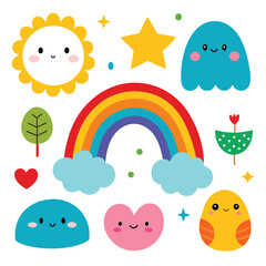 Vector cartoon rainbow illustration set