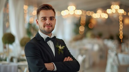 Portrait of an Event Coordinator in a Blurred Wedding Venue Background, Portrait Shot, Event Coordinator, Wedding Venue