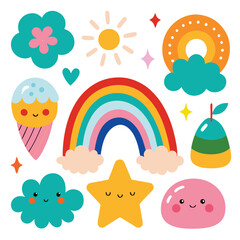 Vector cartoon rainbow illustration set