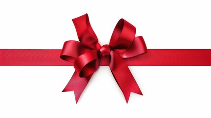Red satin ribbon bow isolated on white, perfect for gift wrapping and holiday decorations, featuring a festive design ideal for Christmas, birthdays, and special celebrations