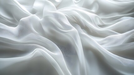 Obraz premium White flowing fabric, silky texture, elegant drapery, floating cloth, dynamic movement, graceful folds, ethereal material, lightweight textile, soft waves, abstract form.