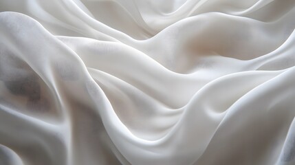 Obraz premium White flowing fabric, silky texture, elegant drapery, floating cloth, dynamic movement, graceful folds, ethereal material, lightweight textile, soft waves, abstract form.