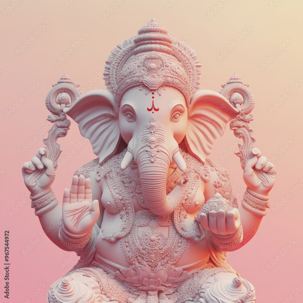 Sticker White Ganesha statue against a pink background.