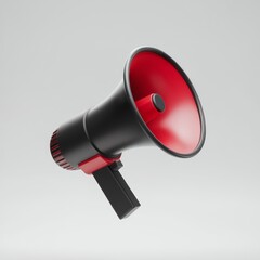 3D Render of a Black and Red Megaphone Isolated on a Light Background..