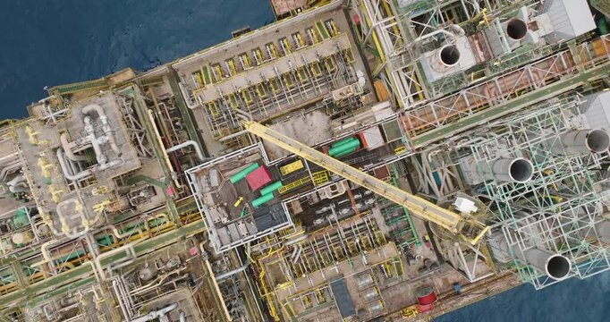 Macao, Brazil - 01 August 2024: Aerial view of the industrial offshore support vessel FPSO FORTE surrounded by ocean waves, Macae, Brazil.