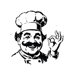 vintage chef head stencil vector hand drawn illustration