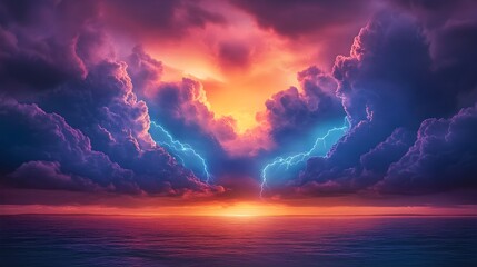 Obraz premium Neon Thunderstorm with Electric Blue and Purple Lightning.