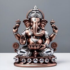 Fototapeta premium Lord Ganesha sits gracefully on a wooden table. Showcasing exquisite craftsmanship and design