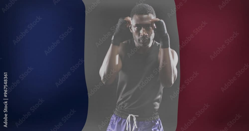 Canvas Prints Animation of flag of france over african american male boxer