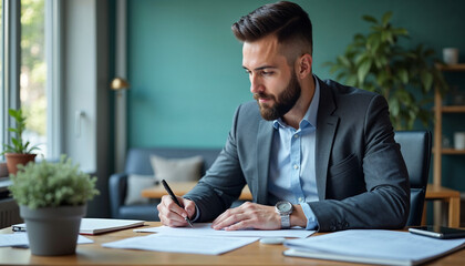 Obraz premium Businessman planning business strategy and set up business business goals for future success. Business management concept.