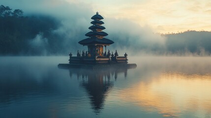 Ulun Danu Bratan Temple in a Misty Morning