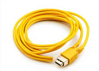 The yellow network cable with molded RJ45 connectors is displayed on a transparent background (PNG file)