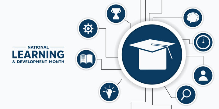 National Learning and Development Month.  Great for cards, banners, posters, social media and more. White background.