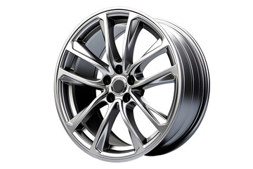 Wheel Alloy car wheels Rim silver chrome or Mag Wheel high performance auto part decoration isolated on transparent background or cut out PNG. Transport vehicles transportation.