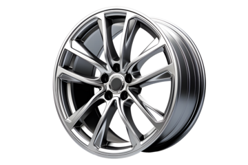 Wheel Alloy car wheels Rim silver chrome or Mag Wheel high performance auto part decoration isolated on transparent background or cut out PNG. Transport vehicles transportation.