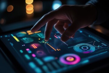 Obraz premium Digital Interface Interaction: A Finger Navigating Data