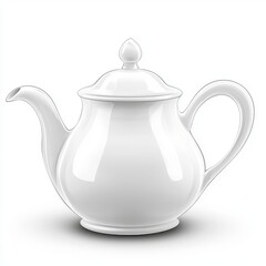 On a transparent background, a white ceramic teapot is isolated