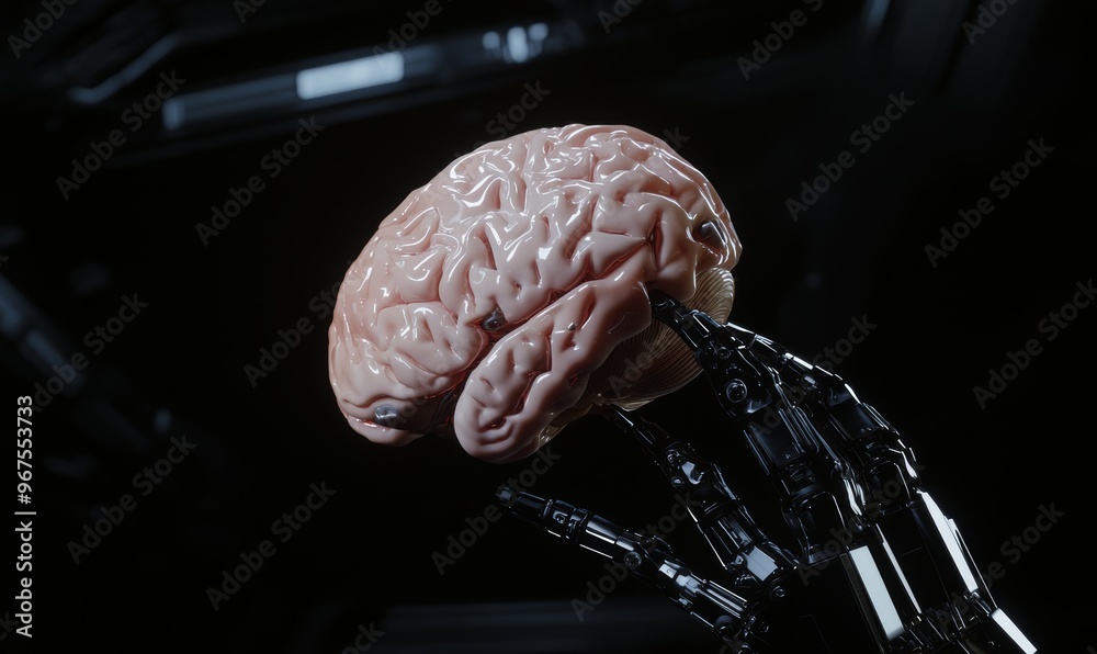 Aufkleber Conceptual design and rendering of hyper-tech artificial robot brains in 3D