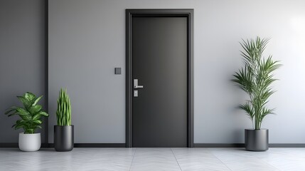 Modern Minimal Home or Office Entrance with Plants and Decor