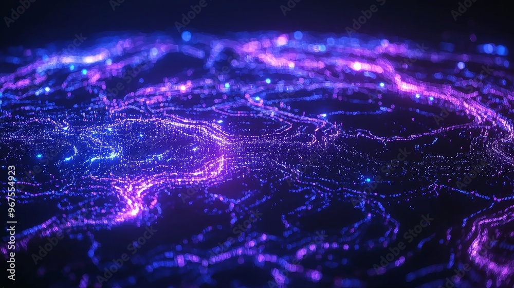 Aufkleber A 3D rendering of an abstract alien topography planet is used in illustrating big data and the internet of things in a high tech world centered on 5G technology.