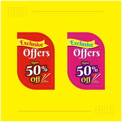 Exclusive Offers, Sale 50 Percent Discount Label Unit Vector Design. Advertising Concept Design Logo Units
