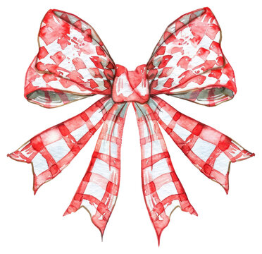 PNG A red and white scoth pattern bow illustration watercolor festive.