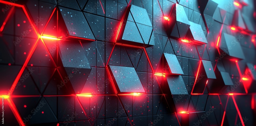 Poster the abstract art piece is composed of sleek red and black geometric shapes