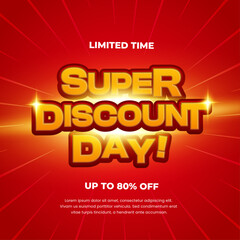 Super Shopping day Sale discount deals Dark Red gradient Editable text effect sunburst banner