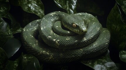 Fototapeta premium Green Tree Python Symbol of 2025 Chinese Zodiac, Wooden Snake for New Year Festivities
