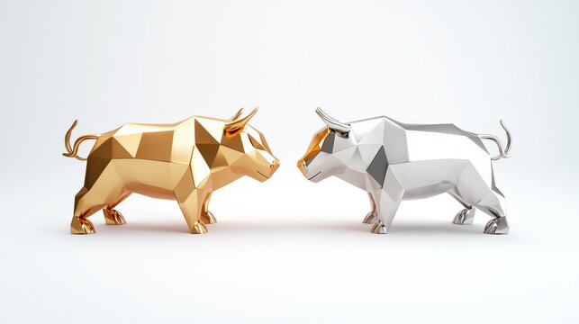 Illustration of a golden and silver bull symbolizing the stock market, showcasing potential growth and investment opportunities.