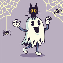 Cute ghost halloween flat illustrations vector