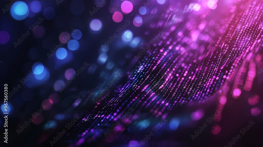 Poster abstract neon background with glowing lines and dots, futuristic wallpaper made of digital technolog