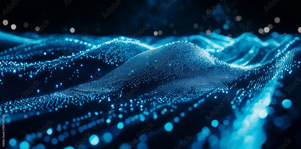 Poster Big data concept with neural network and cloud technologies. Bright, colorful 3D illustration of polygonal network, cybersecurity and internet business.