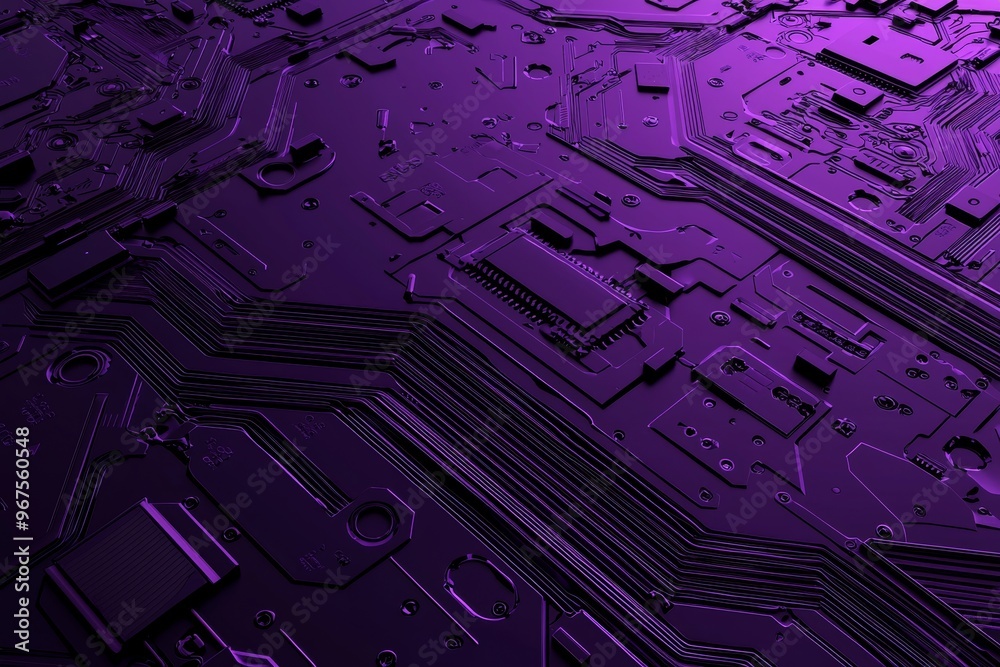 Poster an illustration of a robot or purple cyber armor in 3d. close-up equipment for mining crypto-bitcoin
