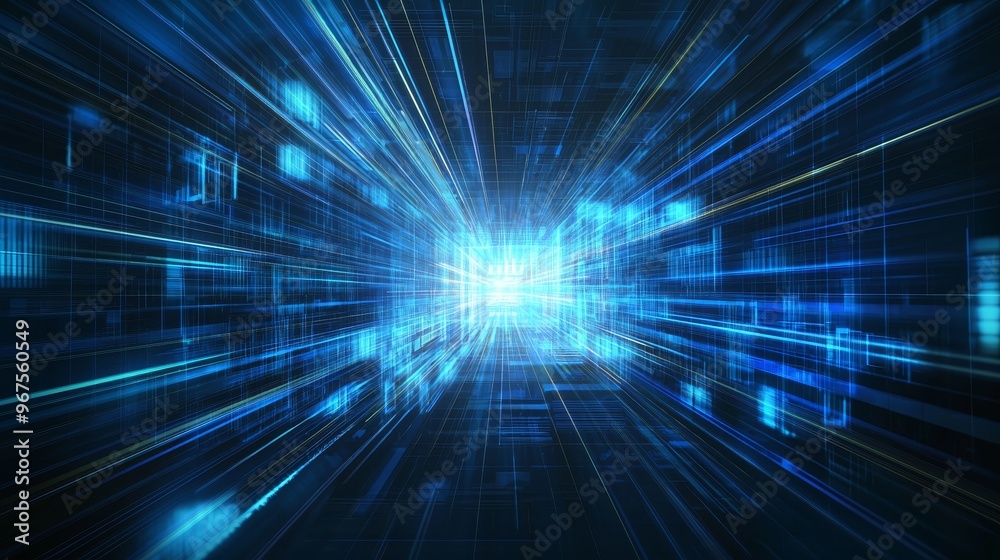 Poster Flow of digital data on the road in a concept of cyber global communication and coding, creating a graphic representing fast transfer speeds so as to depict agile digital transformation and