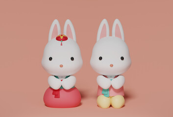 south korea traditional holiday chuseok rabbit character wear hanbok 