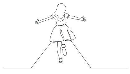 continuous line of girls running and about to hug someone.one line drawing of girls running towards people.missing,long time no see.single line vector illustration