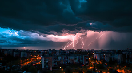 Dramatic photo of severe weather with lightning storm. Lightning Storm. Illustration
