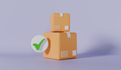 Cardboard boxes with check mark, Delivered order or package