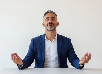 Businessman doing yoga exercises at work