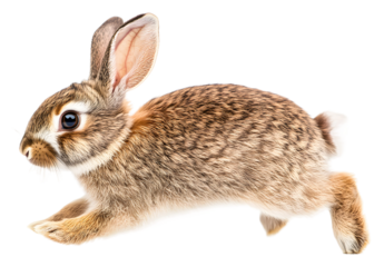 A brown rabbit hopping in motion isolated on transparent background