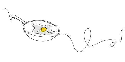 continuous line of fryer and eggs.frying eggs,breakfast one line drawing.single line vector illustration.isolated white background