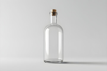 White glass bottle for cognac or whiskey on a white background. Mock up for advertising, branding, product presentation with space for text