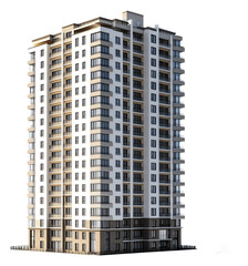 Modern residential building design showcasing balconies in urban area isolated on transparent background