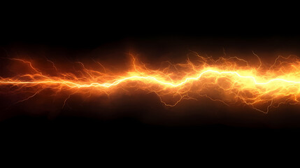 Bright orange and yellow lightning streaks on a black background, perfect for energy and power concepts. Lightning Storm. Illustration