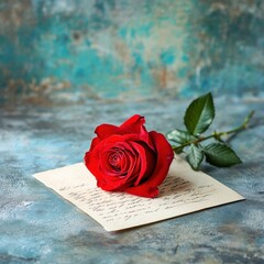 A Tender Gesture of Love - Romantic Red Rose on a Letter with Moody Lighting