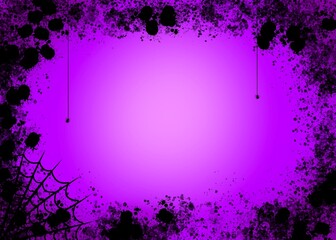 Halloween background. Stained frame with web and spiders. Postcard for Halloween. Halloween invitation in purple color.