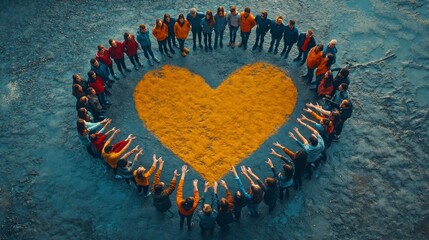 Group of people forming a heart shape promoting community mental health support