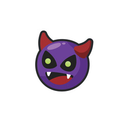 purple devil head in outline flat vector design.