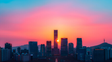 sunset in the city